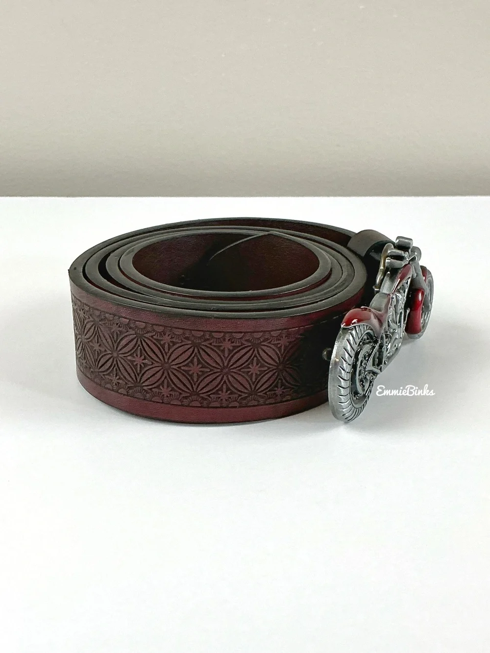 New Indie Moto Motorcycle Tooled Leather Belt